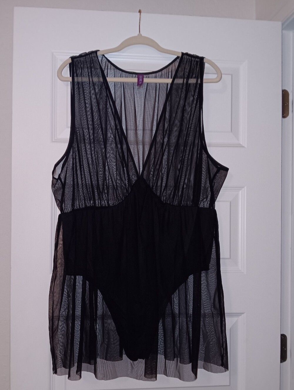Adore Me Black Sheer Mesh Bodysuit with Plunge
